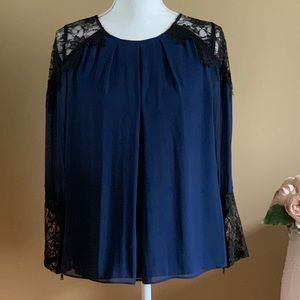 alice + olivia Silk Lace Trim Top